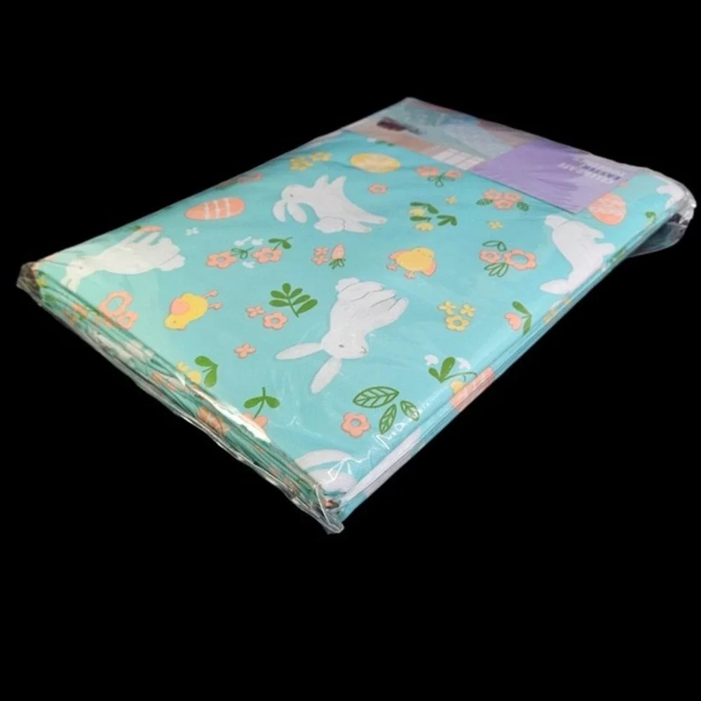 Easter Oblong Tablecloth 60 x 102 Floral Bunny Eggs Chicks‎ Vinyl Holiday New